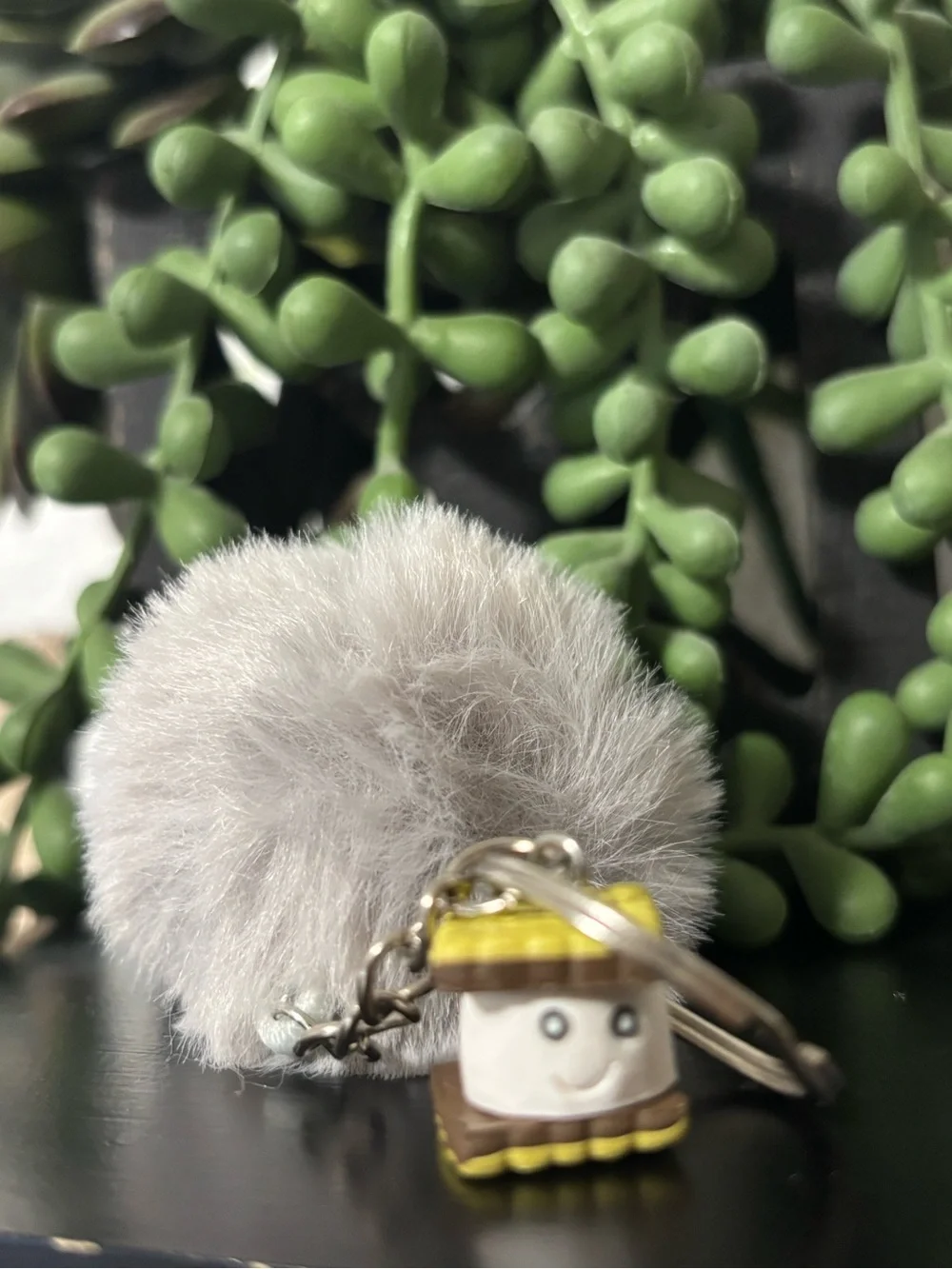 Fuzzy Pom Pom Keychain with S'more Charm - Pick One